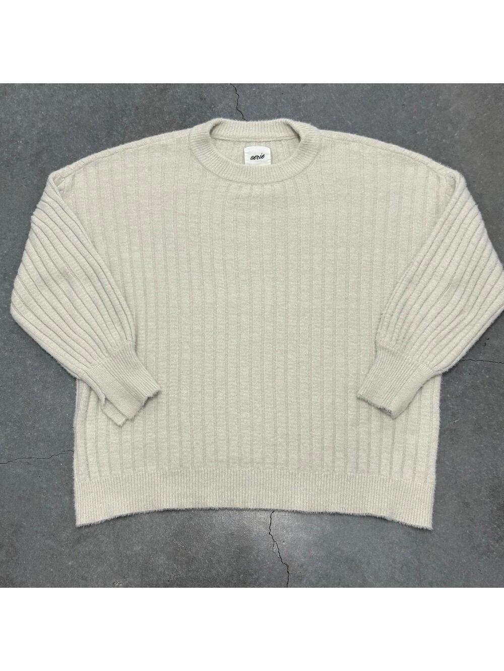 Aerie Oversized Ribbed Crewneck Pullover Sweater